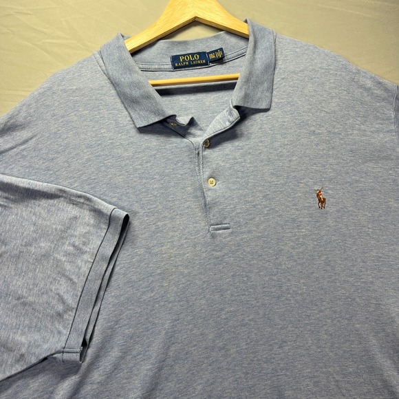 Polo Ralph Lauren Polo Shirt Mens Tall 2XL 2XLT Blue Flesh Pony Stretch Active - Picture 1 of 11